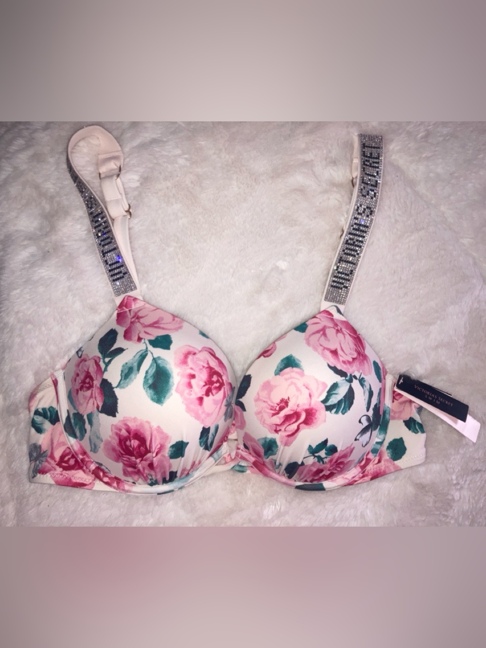 Victoria's Secret Pink Floral Padded Bra with Green Leaves